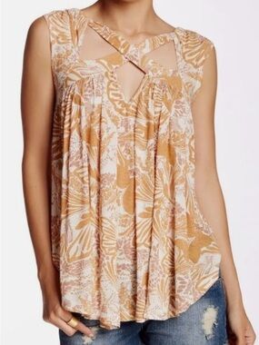 Free People Sugarcane Tank Criss Cross Boho Flowy Top Small